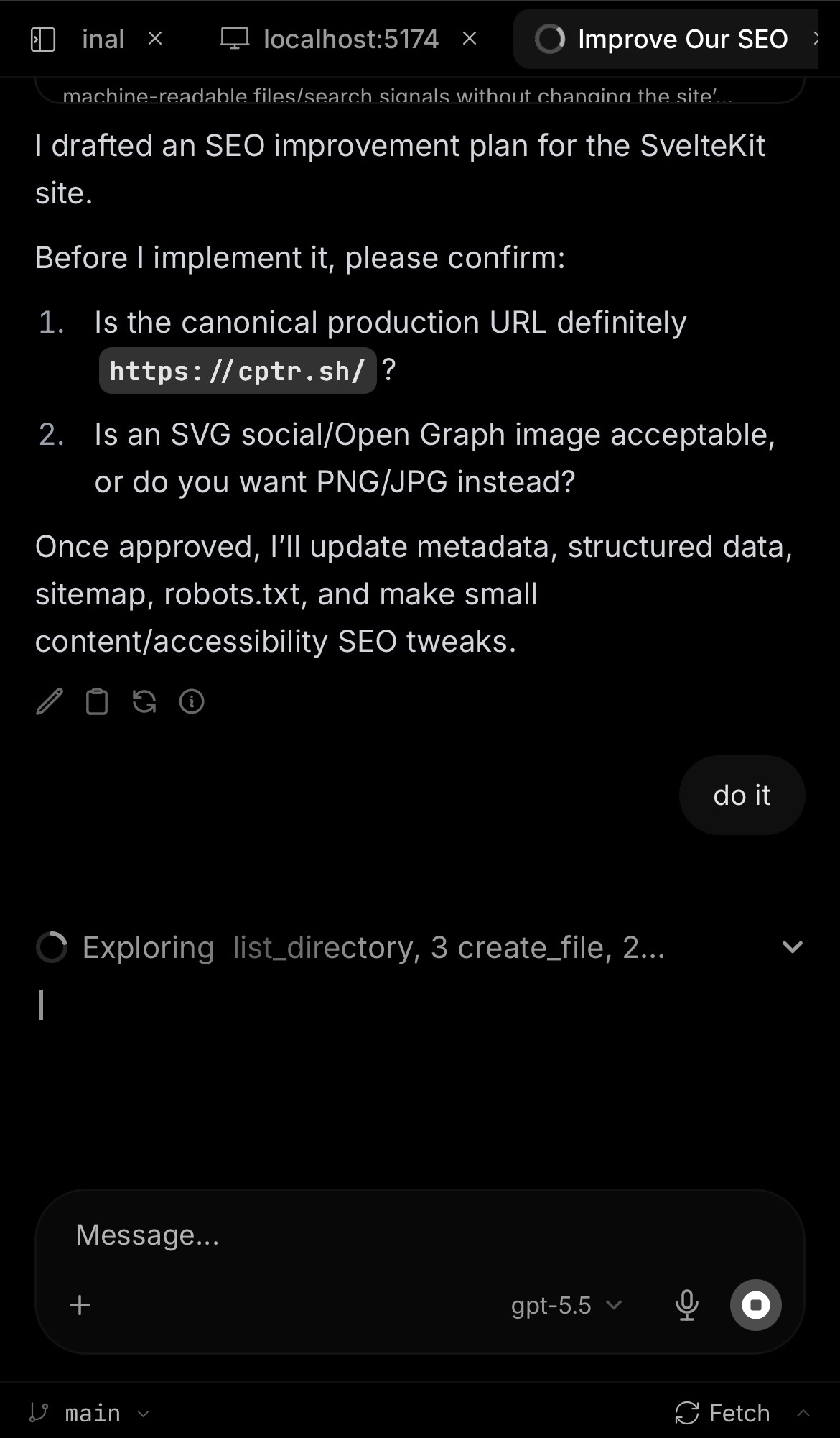A coding agent running tools inside Open WebUI Computer on a phone